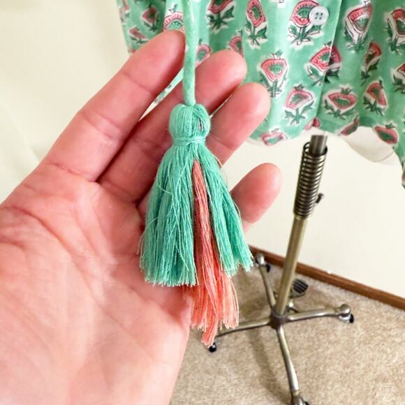 Marea Green & Pink Floral Print Blouse Small 100% Cotton Button Up Bubble Sleeve - Picture 3 of 9